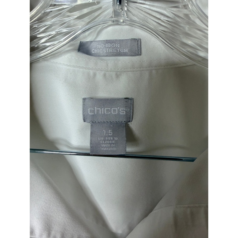 Chicos No-Iron Chic Stretch White Button Down Shirt Pick Stitch Size 1.5 Medium - Picture 4 of 9